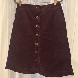 Burgundy Corduroy Button-Front Midi Skirt